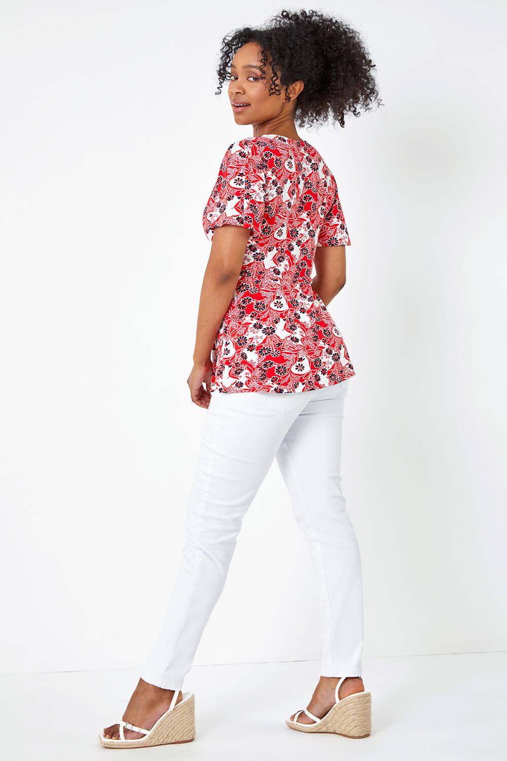 Red Petite Floral Print Stretch T-Shirt, Image 3 of 4