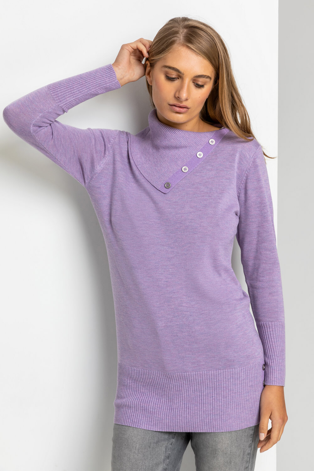Womens Scottish chunky cowl neck jumper in Puprle marl - The Croft