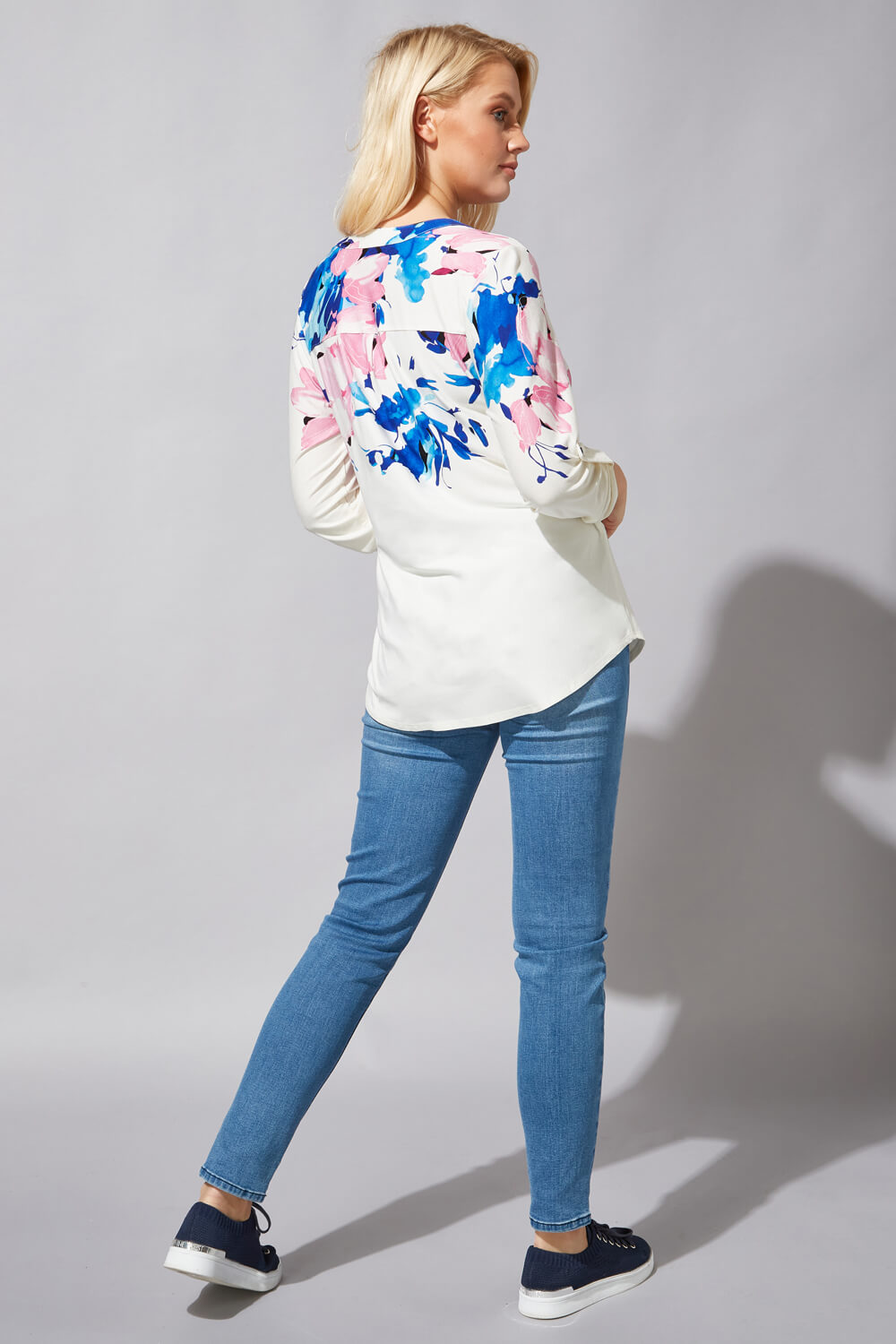 Ivory  Floral Border Print Button Down Top, Image 2 of 4