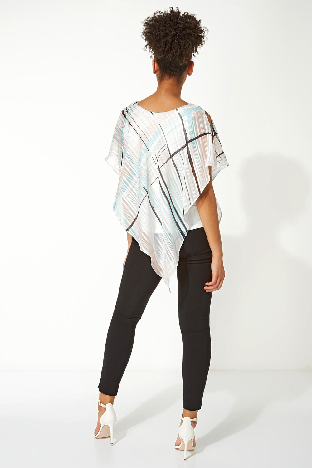 Ivory  Check Print Asymmetric Overlay Top, Image 3 of 5