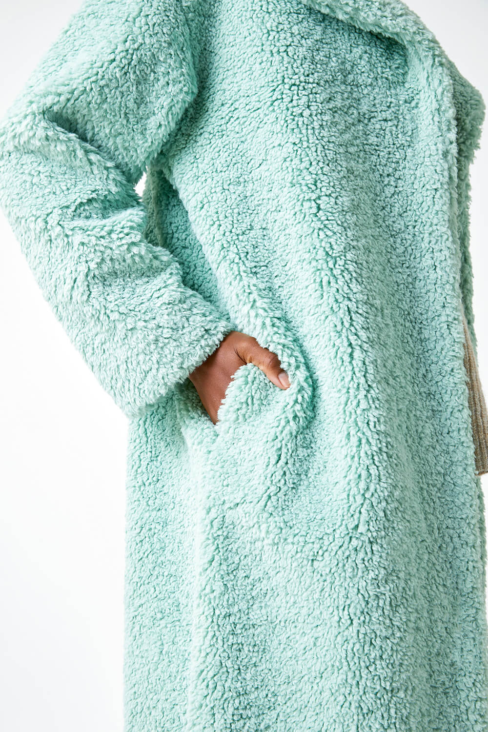Mint Longline Faux Fur Teddy Borg Coat, Image 5 of 5