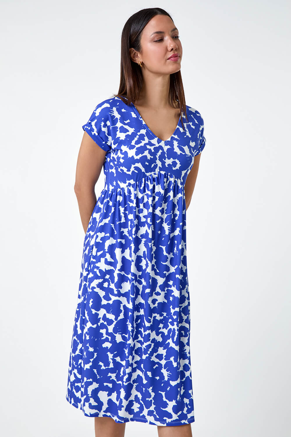 Blue Abstract Print Stretch Pocket T-Shirt Dress, Image 4 of 5