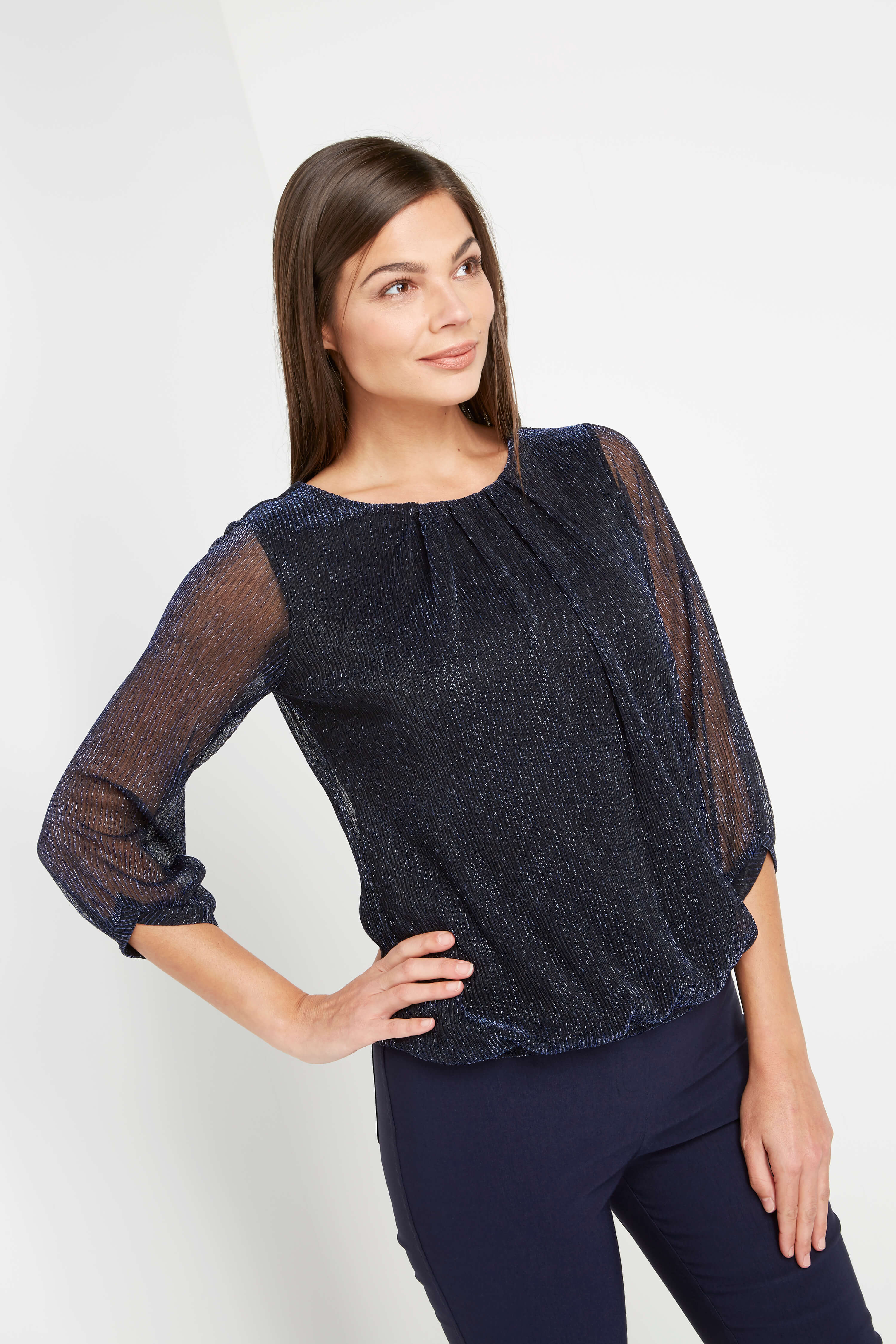 Navy bubble hem store top