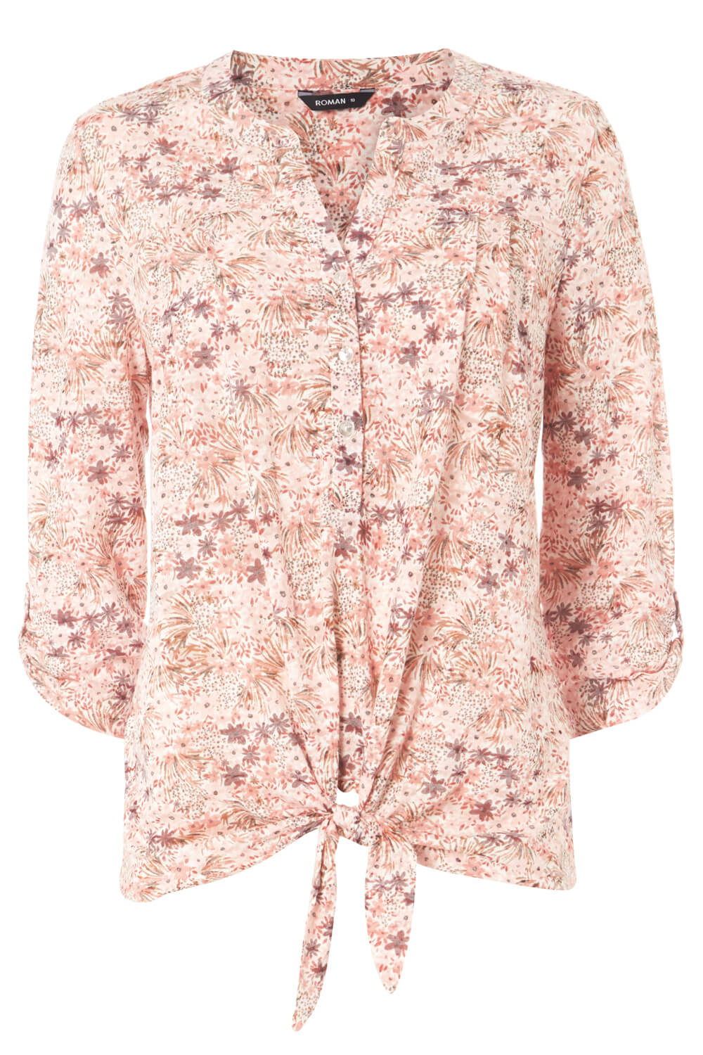 Light Pink Ditsy Floral Print Tie Front Top, Image 4 of 8