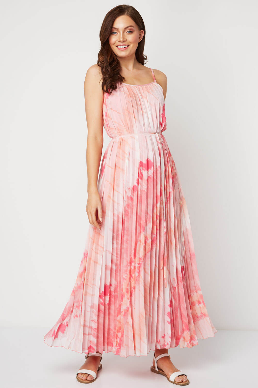 PINK Pleated Tie Dye Effect Maxi Dress, Image 2 of 4
