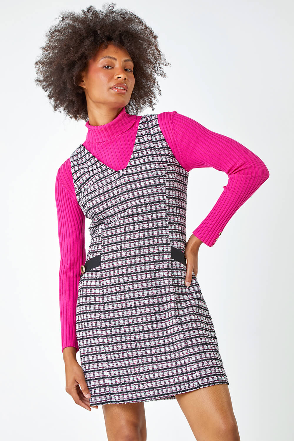 PINK Sleeveless Houndstooth Stretch Dress, Image 2 of 5