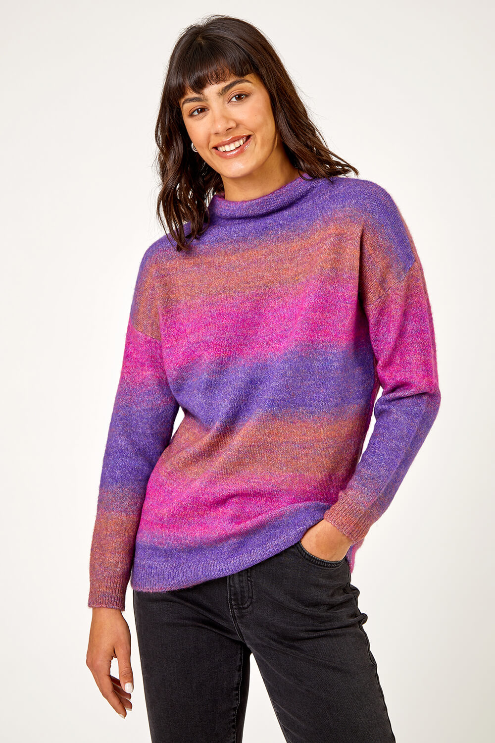 Purple Ombre Print High Neck Jumper, Image 3 of 5