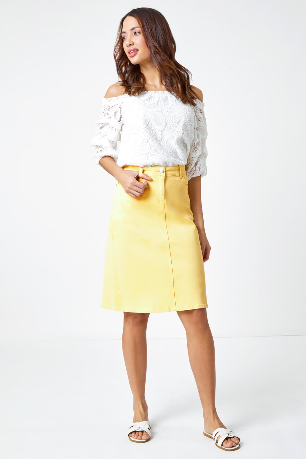 Lemon  Cotton Denim Stretch Skirt , Image 2 of 5