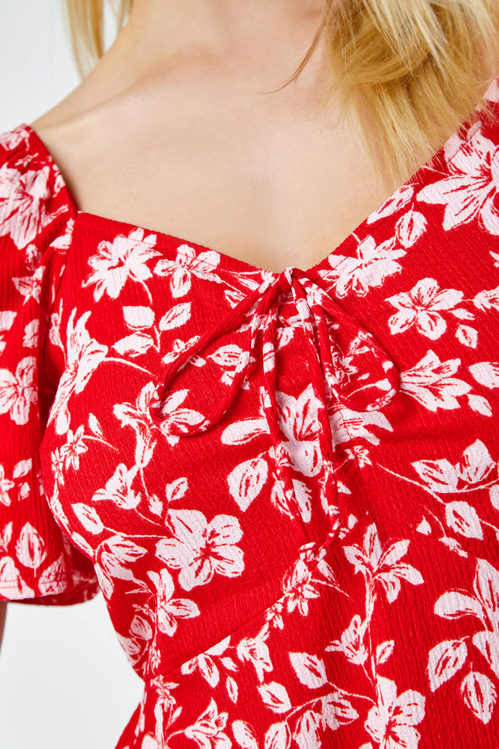 Red Floral Print Frill Hem Mini Dress, Image 5 of 5