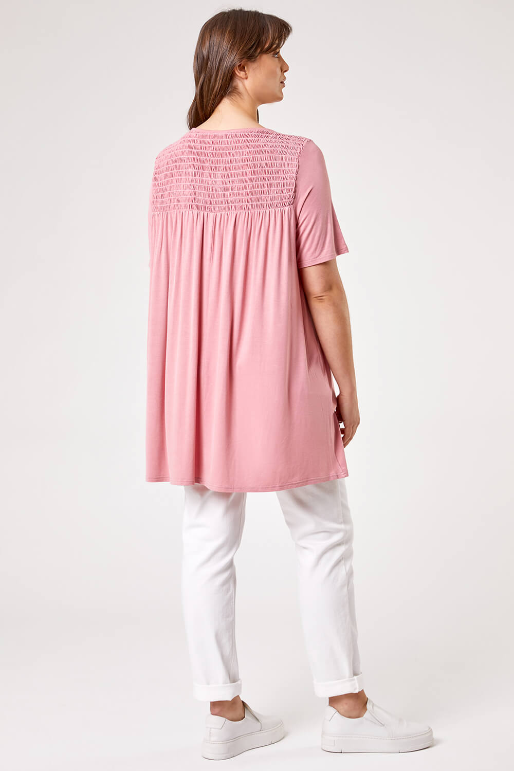 Light Pink Curve Shirred Yoke T-Shirt, Image 2 of 4