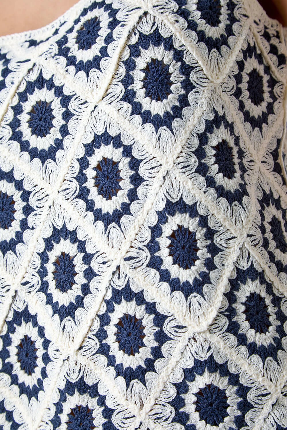 Navy  Diamond Crochet Cotton Blend Vest, Image 5 of 7