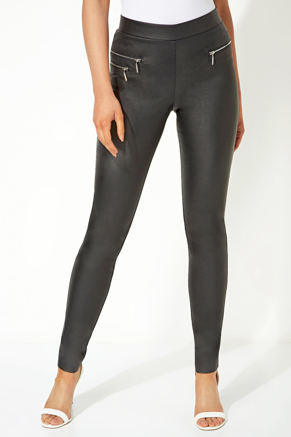 Faux Leather Zip Detail Trousers 