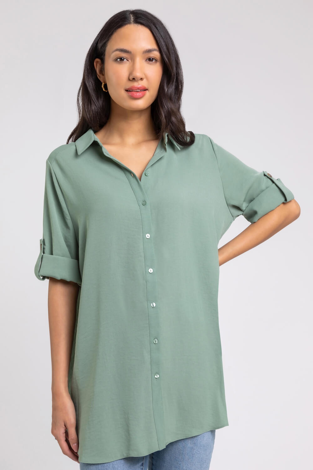 KHAKI Plain Button Through Collared Shirt, Image 4 of 6