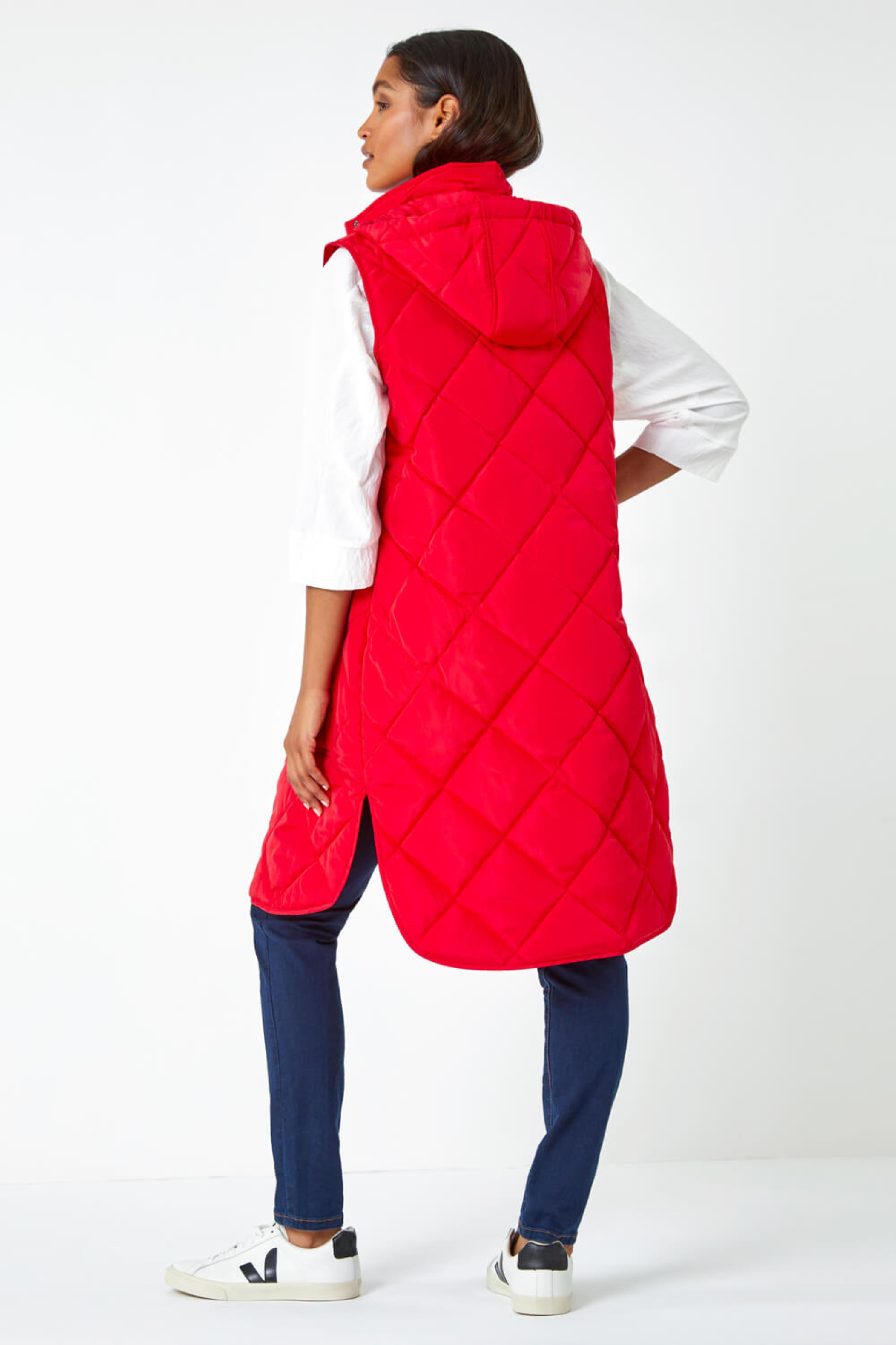 Red Diamond Quilted Longline Gilet, Image 3 of 7