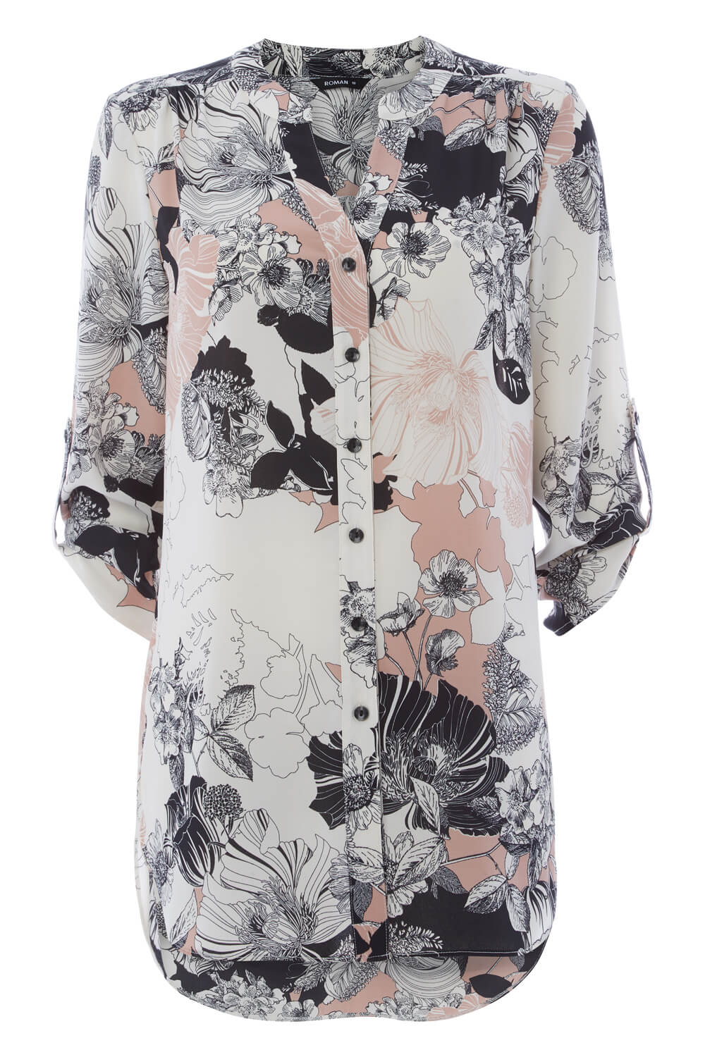 PINK Floral Roll Sleeve Shirt, Image 4 of 4