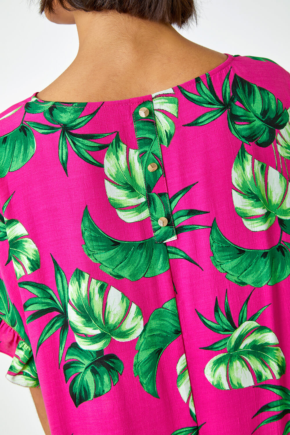 PINK Palm Print Frill Detail Oversized Top, Image 5 of 5