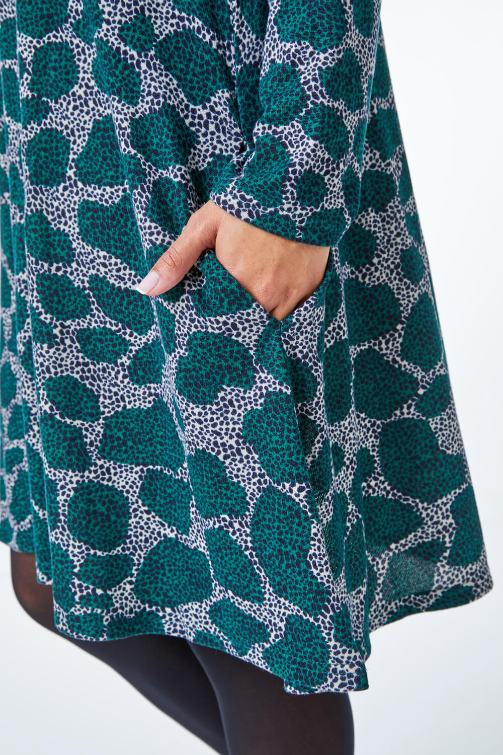 Teal Petite Leopard Print Mini Swing Dress, Image 5 of 5