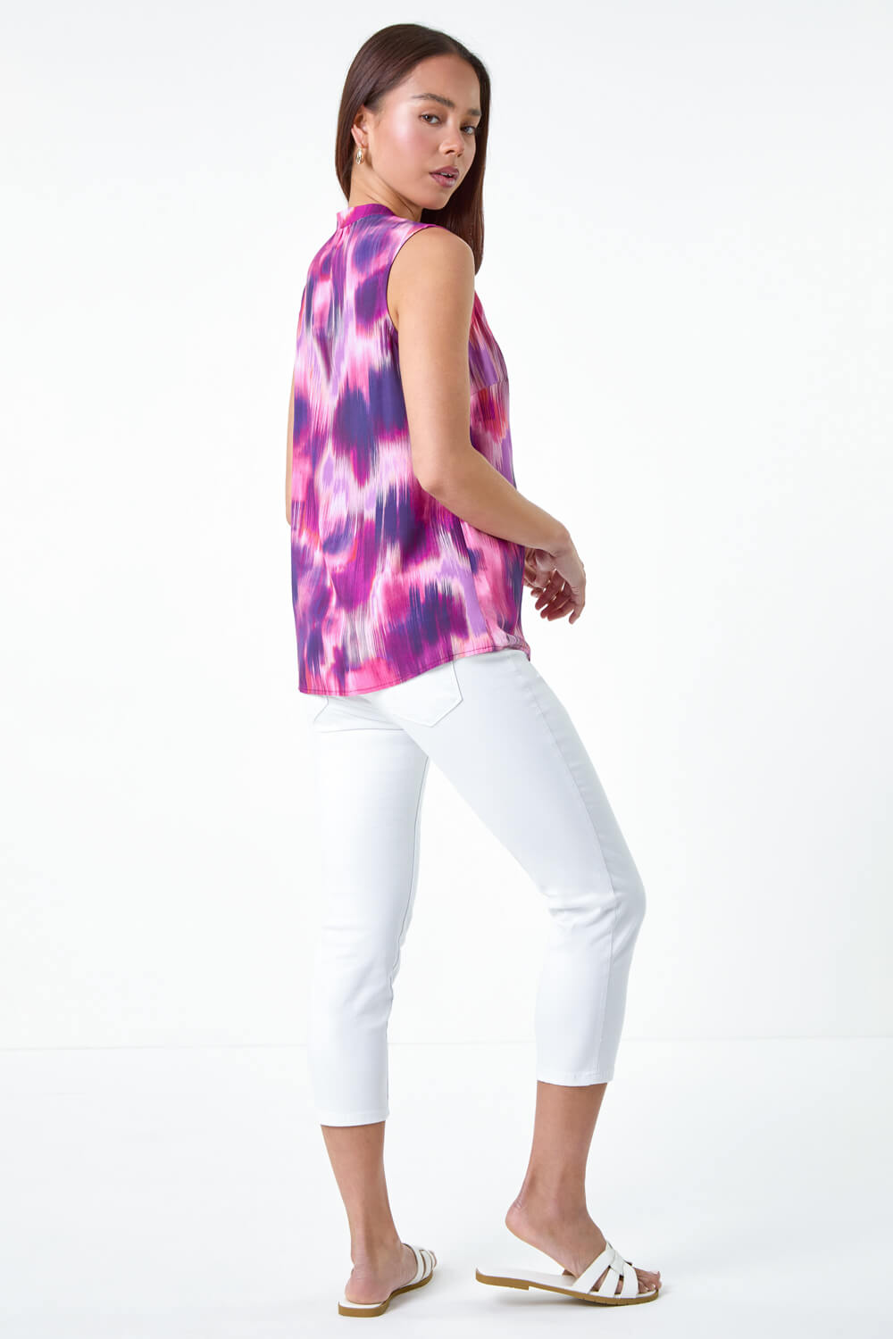 PINK Petite Abstract Print Tie Detail Top, Image 3 of 5