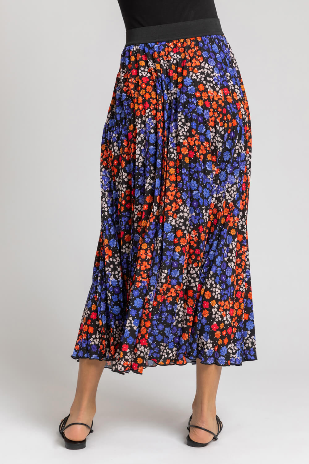 Floral Spot Print Pleated Maxi Skirt in Orange - Roman Originals UK