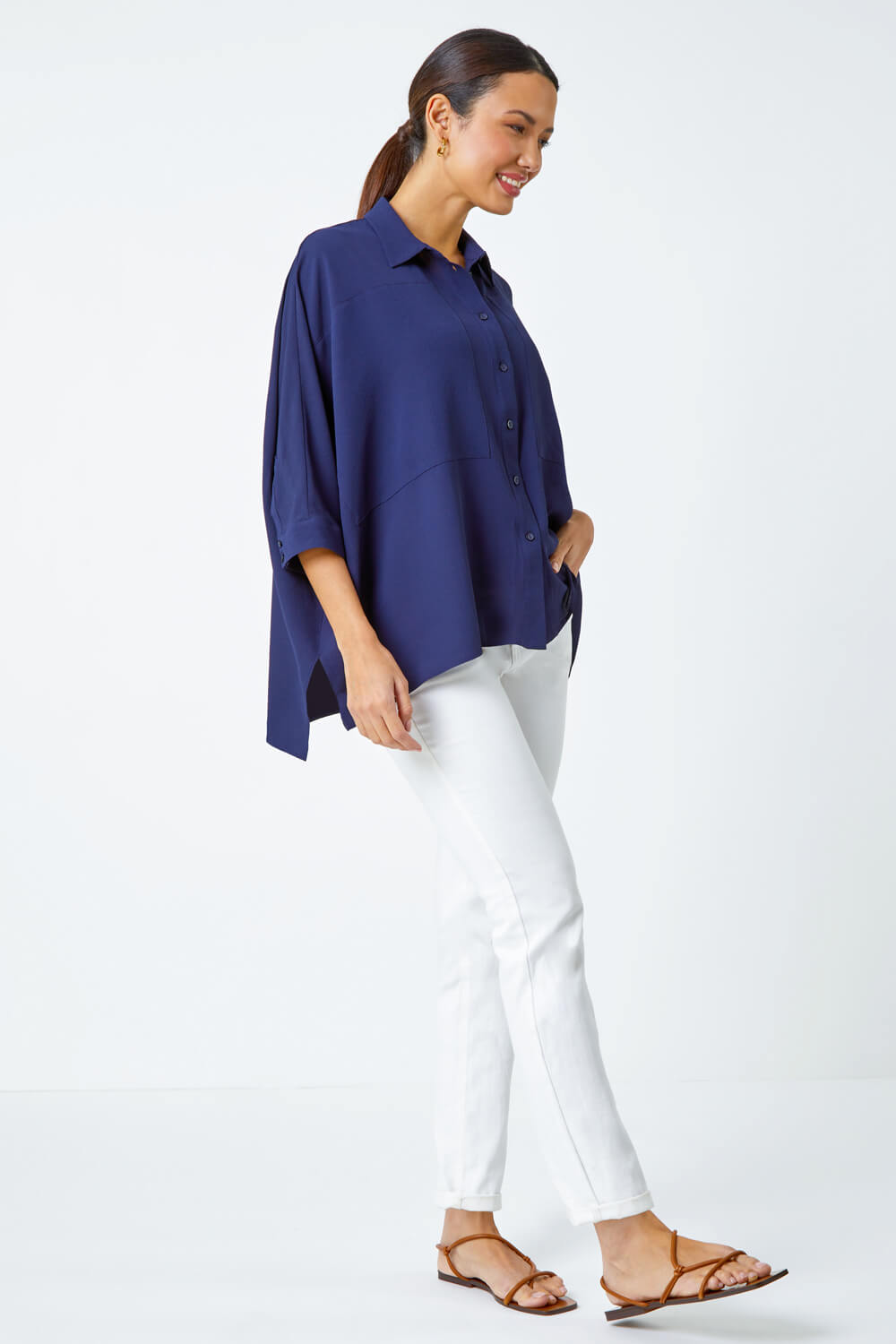 Navy  Relaxed Smart Stretch Shirt, Image 2 of 5