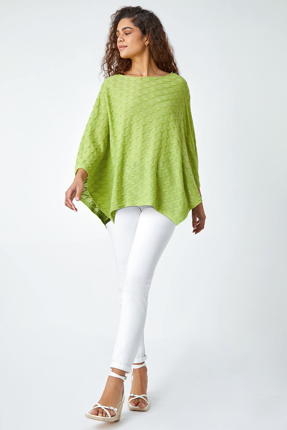 Lime Textured Stretch Jersey Poncho, Image 2 of 5