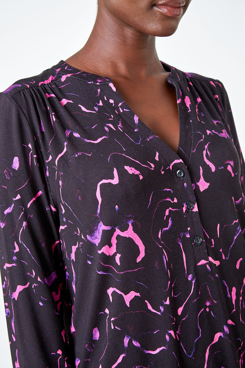 Purple Abstract Print Stretch Top, Image 5 of 5