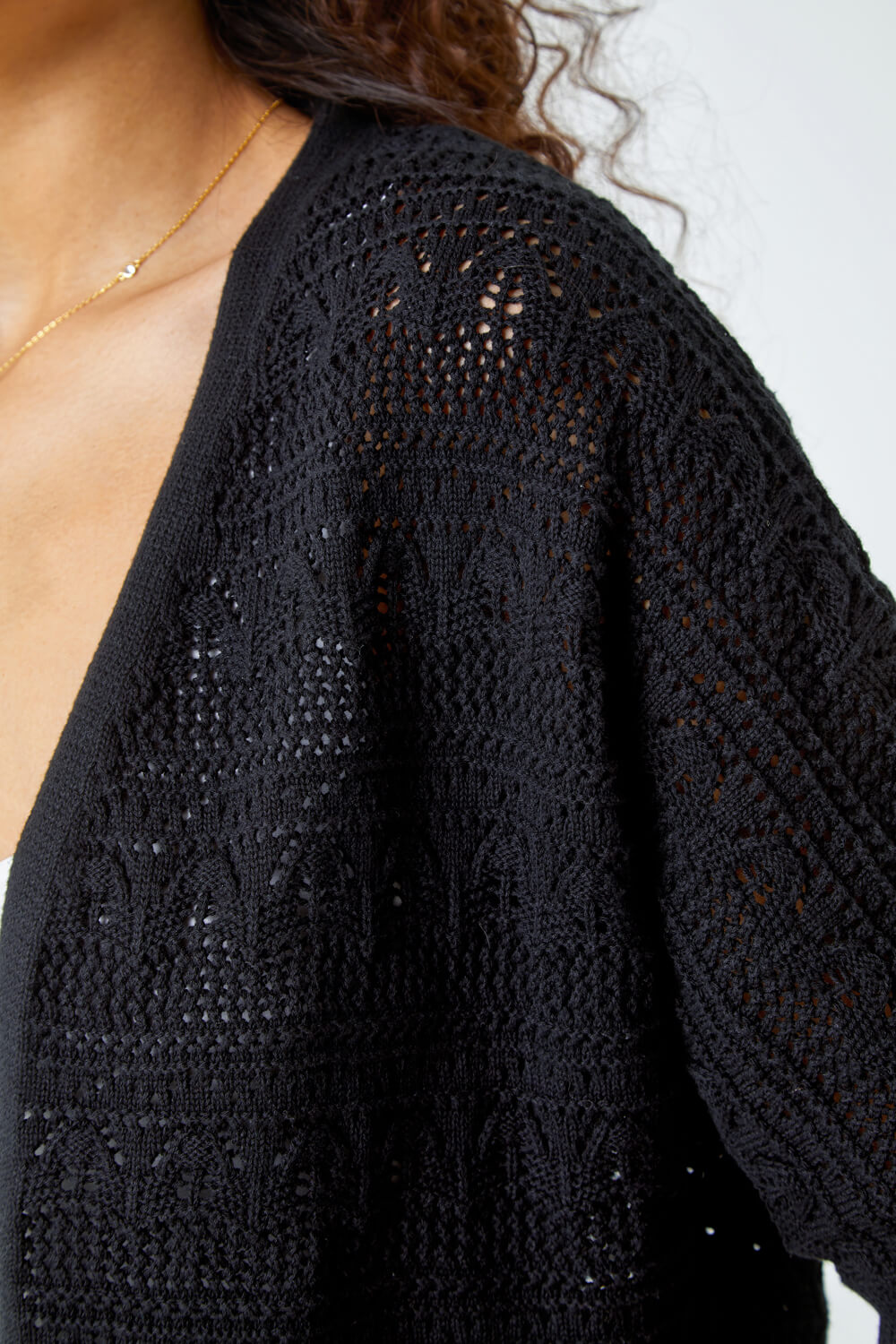 Black Stitch Detail Knit Cardigan, Image 5 of 5