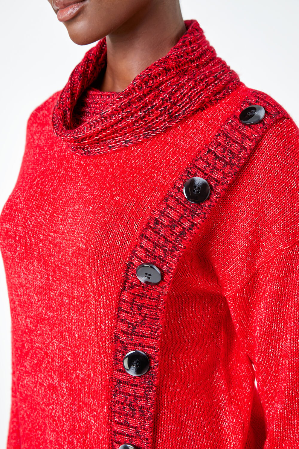 Red Button Detail Roll Neck Jumper, Image 5 of 5