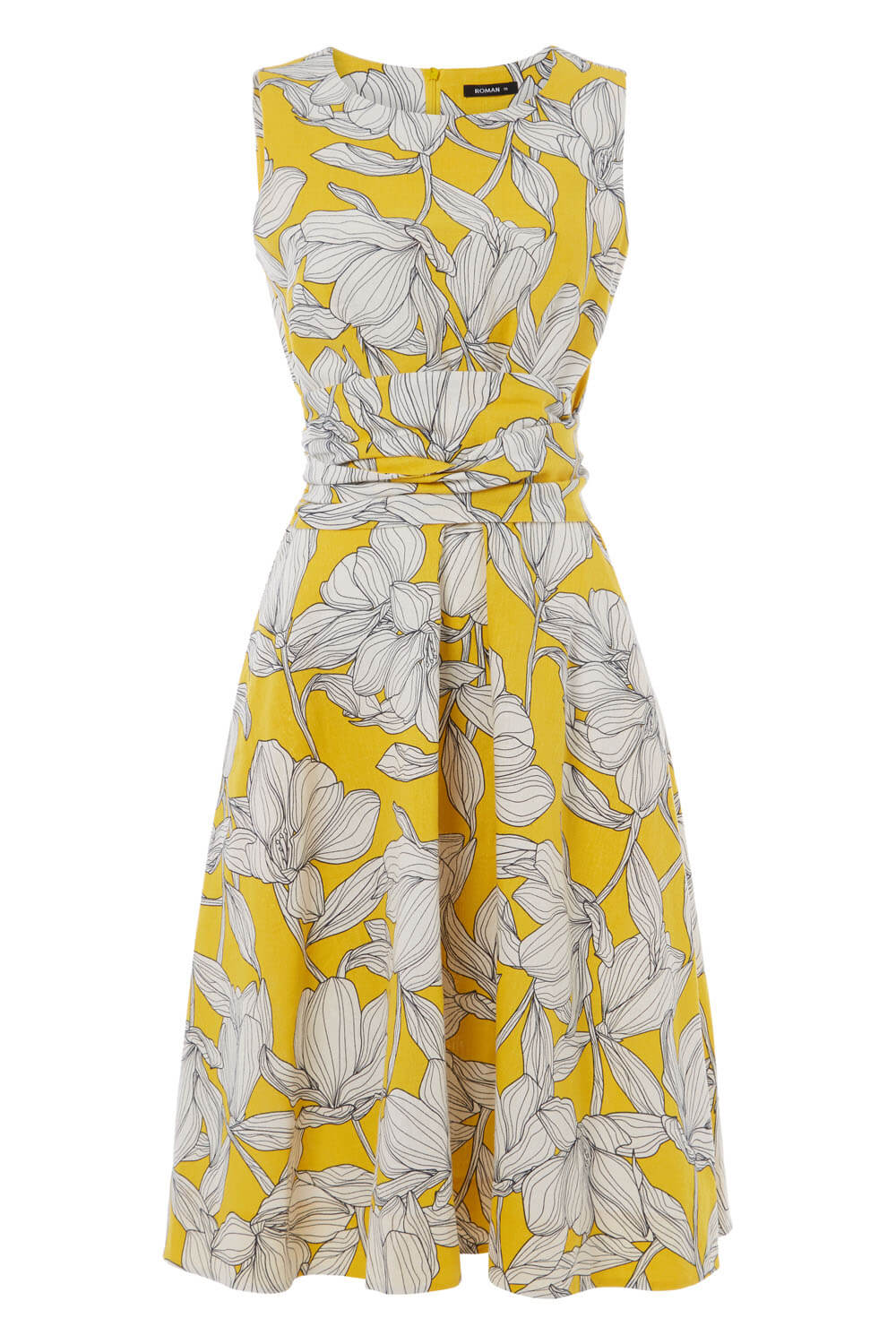 Yellow Floral Tie Waist Dress, Image 5 of 5