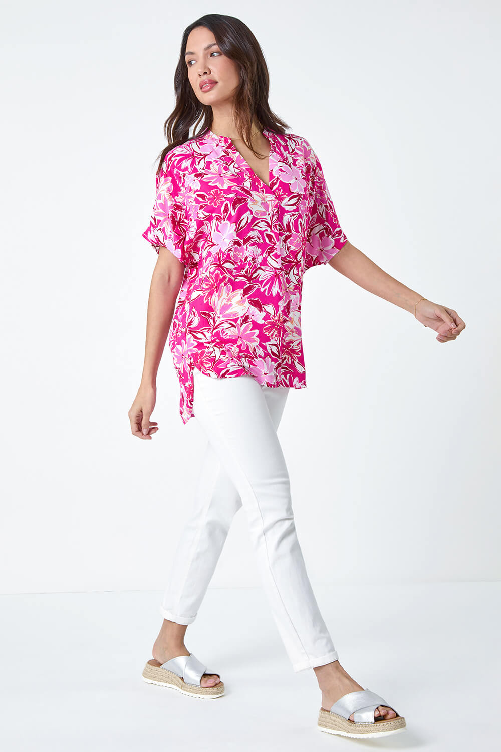 PINK Floral Print Pleat Front Overshirt, Image 2 of 5