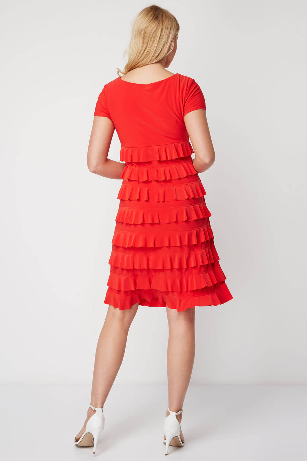 Red  Frill Tiered Dress, Image 3 of 5