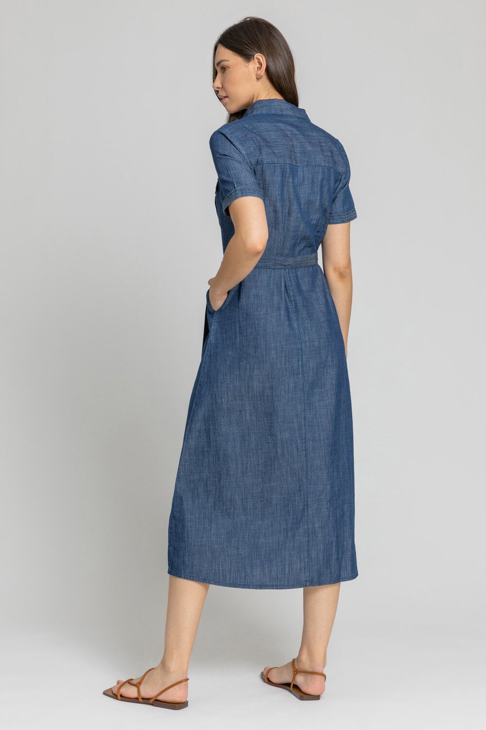 Blue Denim Pocket Detail Shirt Dress, Image 2 of 5