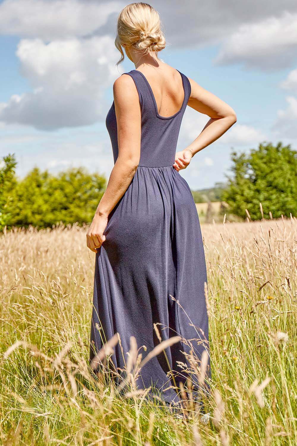 Navy  Square Back Jersey Maxi Dress, Image 2 of 4
