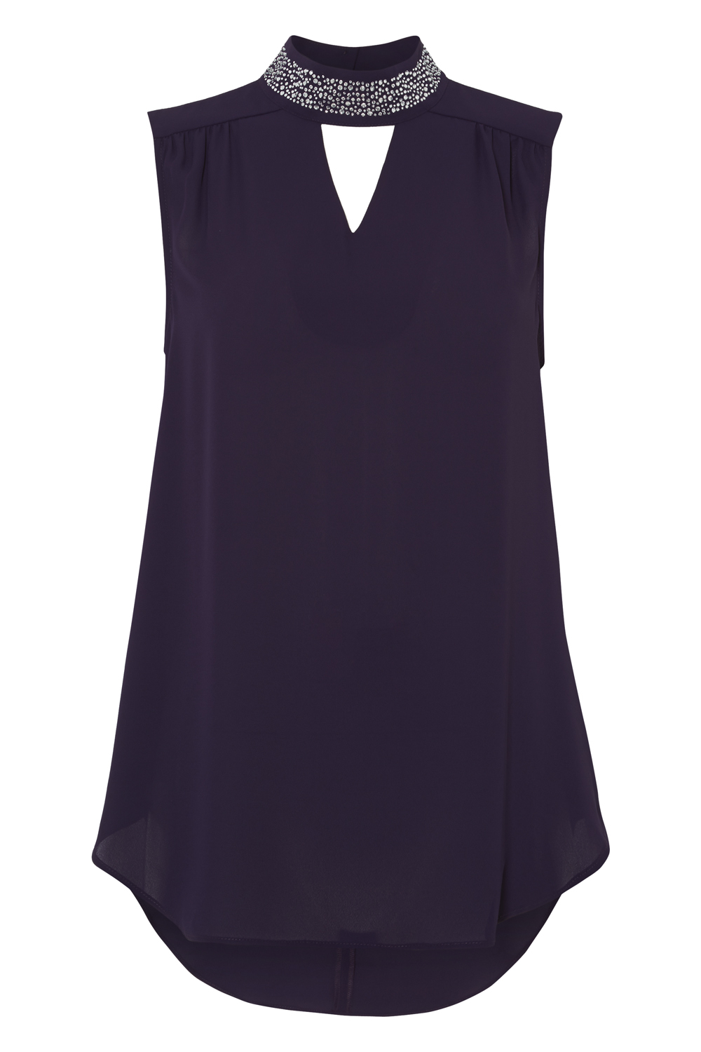 Purple Diamante Embellished High Neck Top, Image 5 of 5