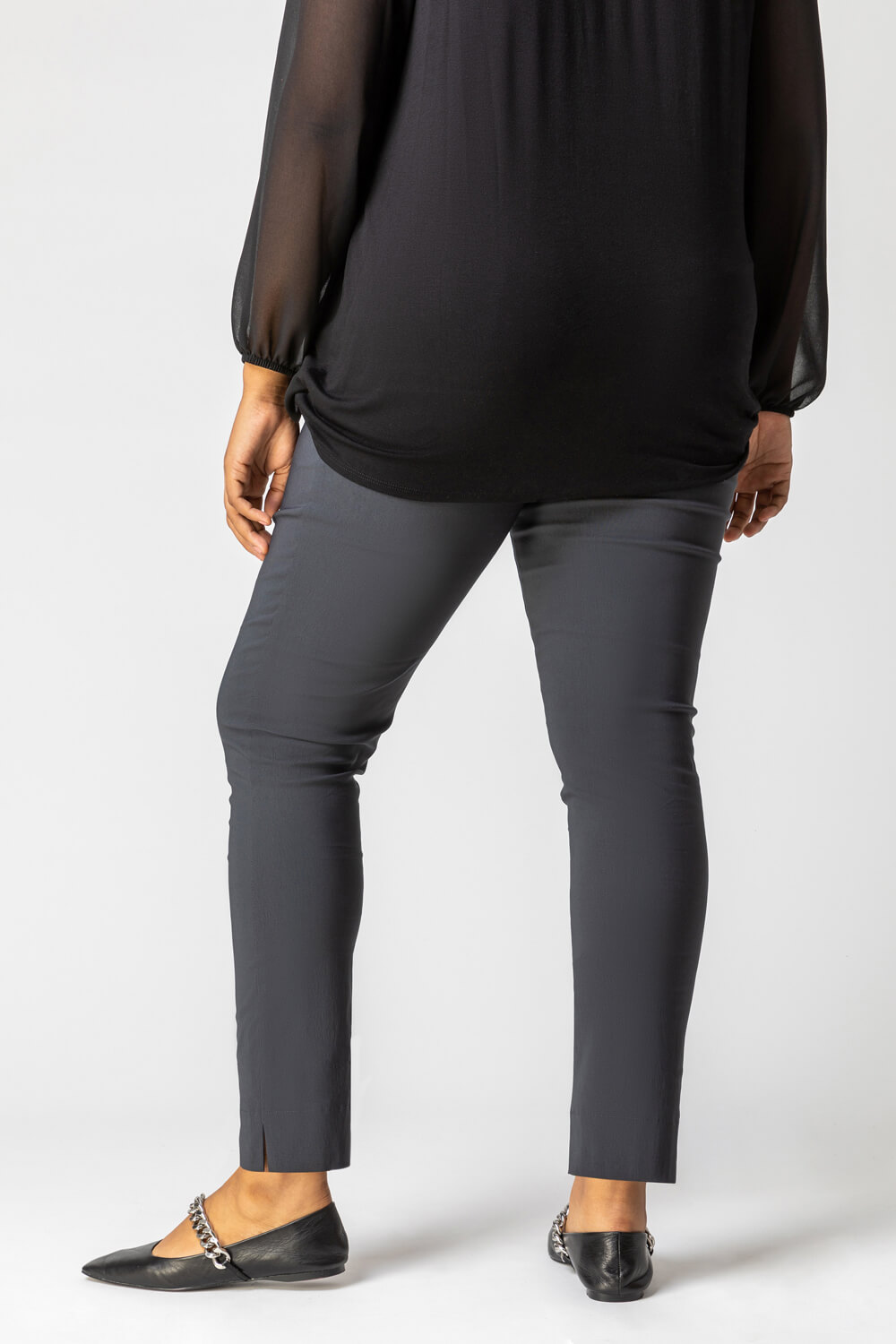 Dark Grey Curve Full Length Stretch Trousers, Image 3 of 5