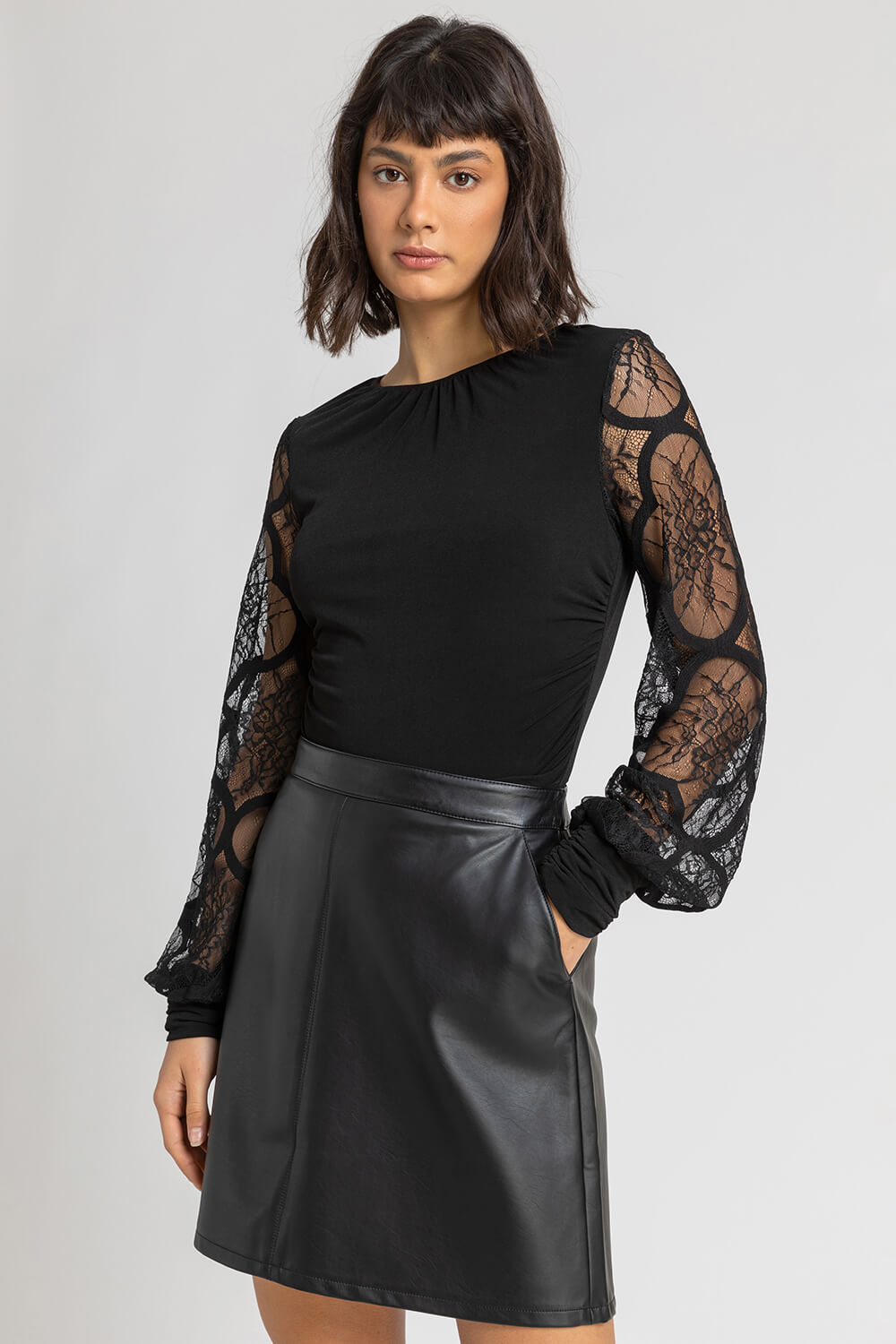 Lace Sleeve Gathered Top