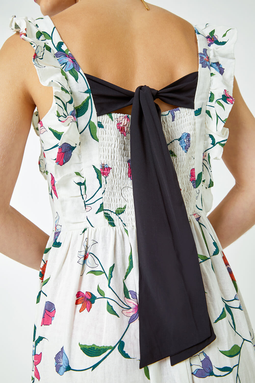White Floral Print Frill Detail Maxi Dress, Image 5 of 5