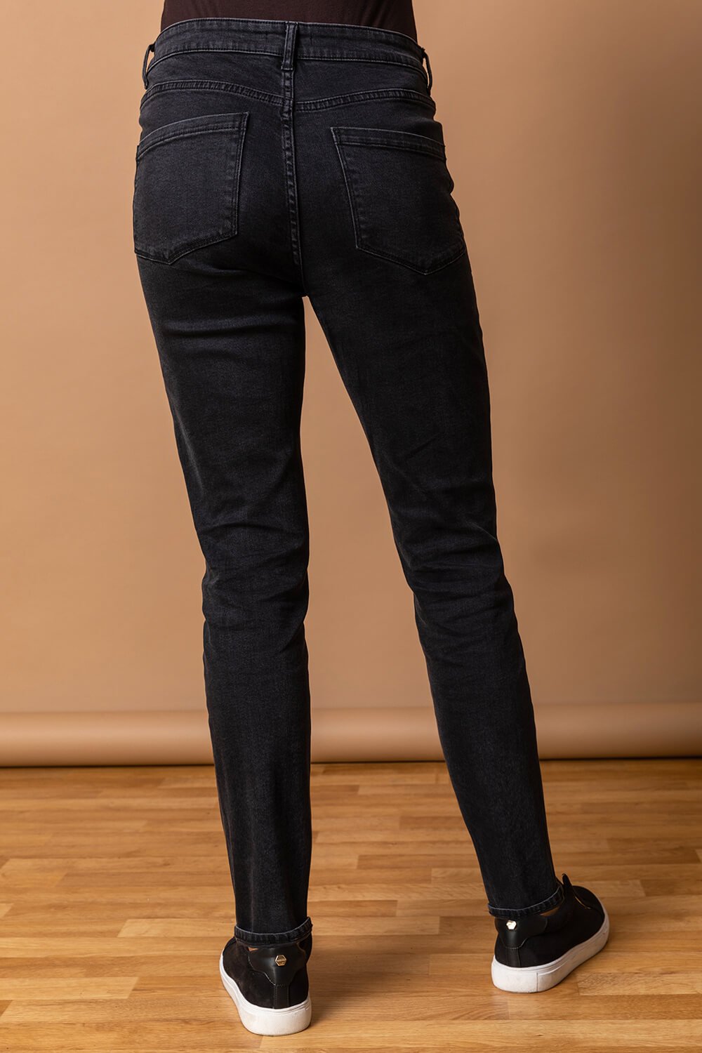 Black Slim Leg Stretch Mom Jeans, Image 2 of 4