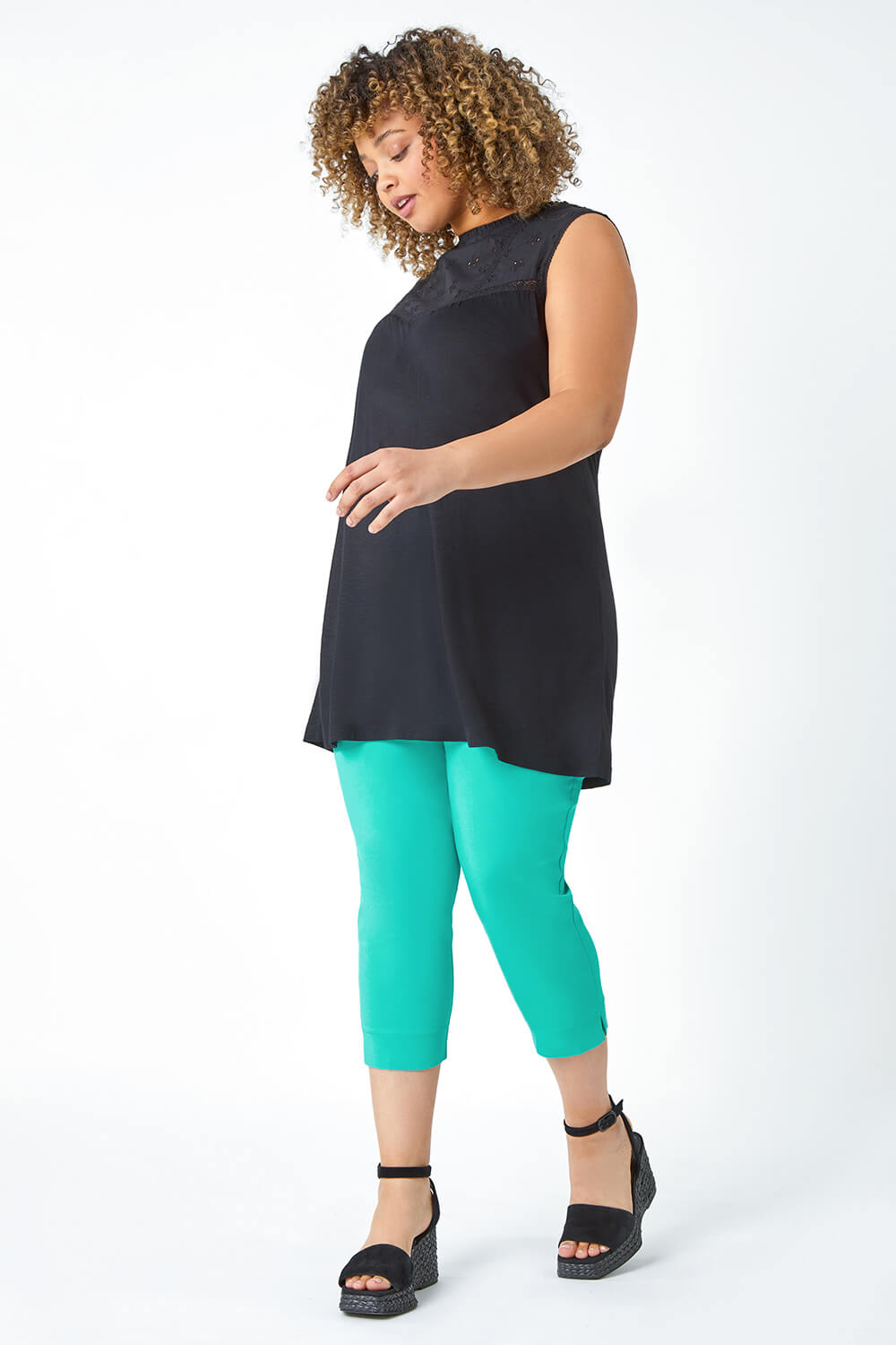 Teal Curve Cropped Stretch Trouser, Image 2 of 5