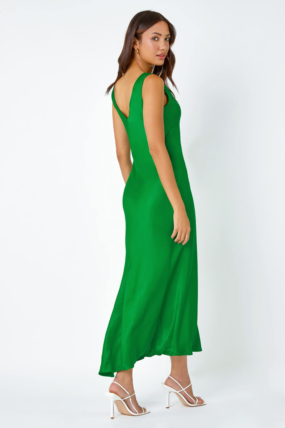 Green Bias Cut Stretch Maxi Dress, Image 3 of 5
