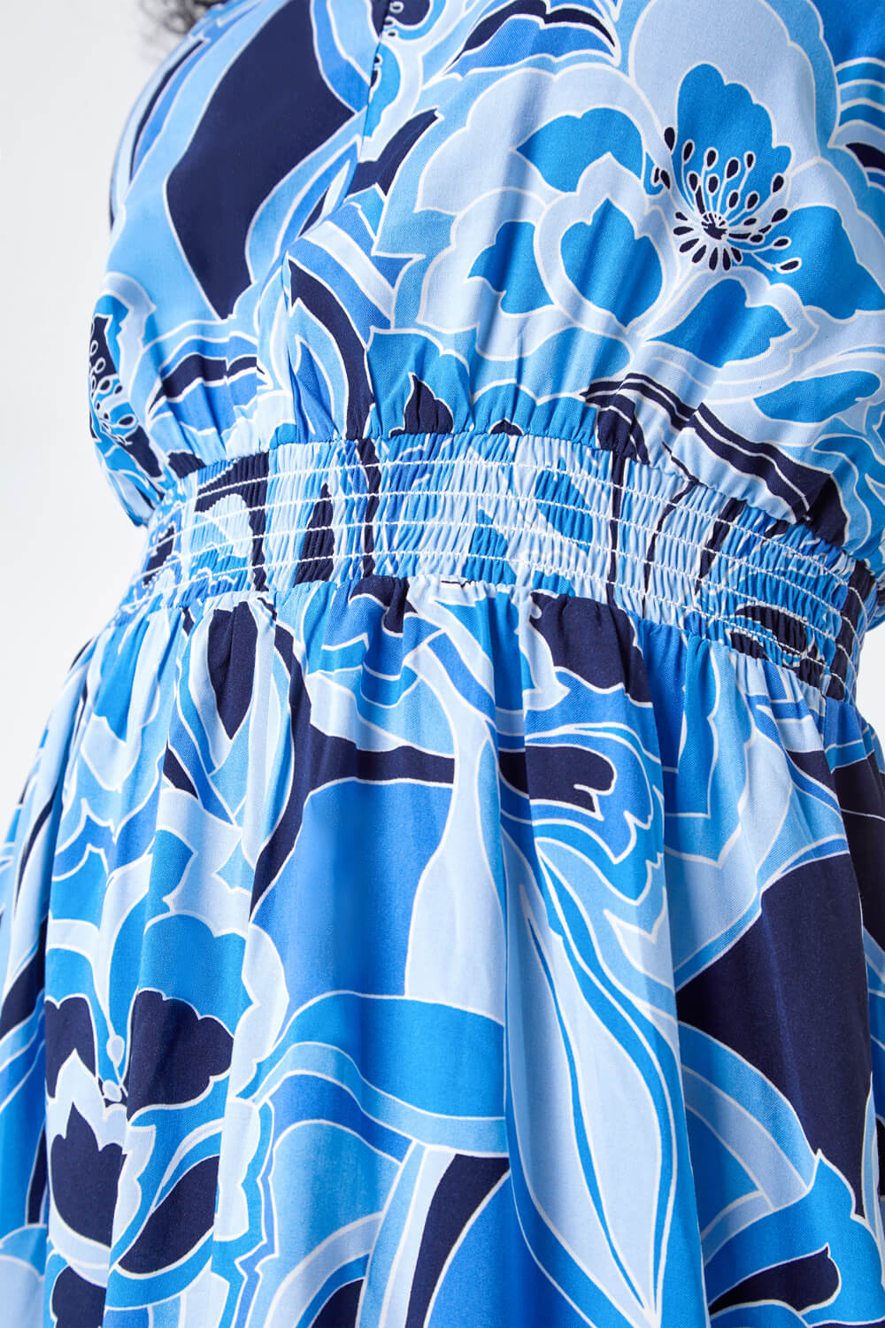 Blue Petite Floral Print Stretch Dress, Image 5 of 5