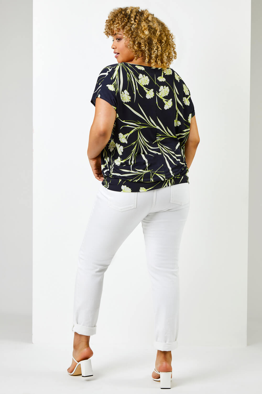 Navy  Curve Floral Print Keyhole Detail Top, Image 2 of 5