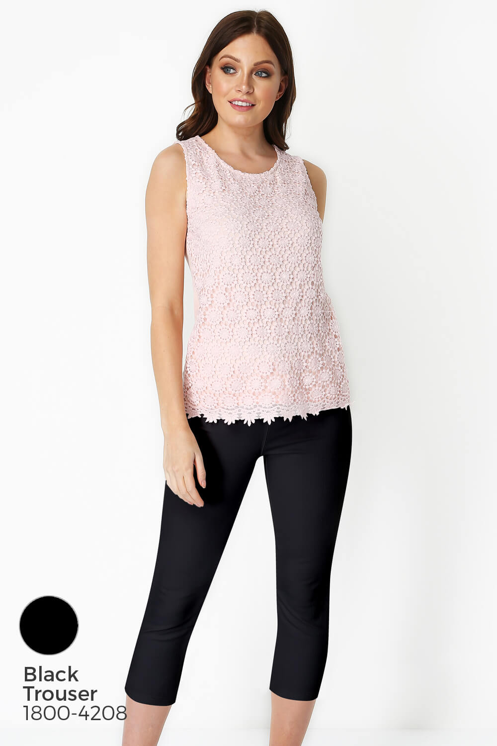 Light Pink Lace Front Jersey Vest Top, Image 6 of 8