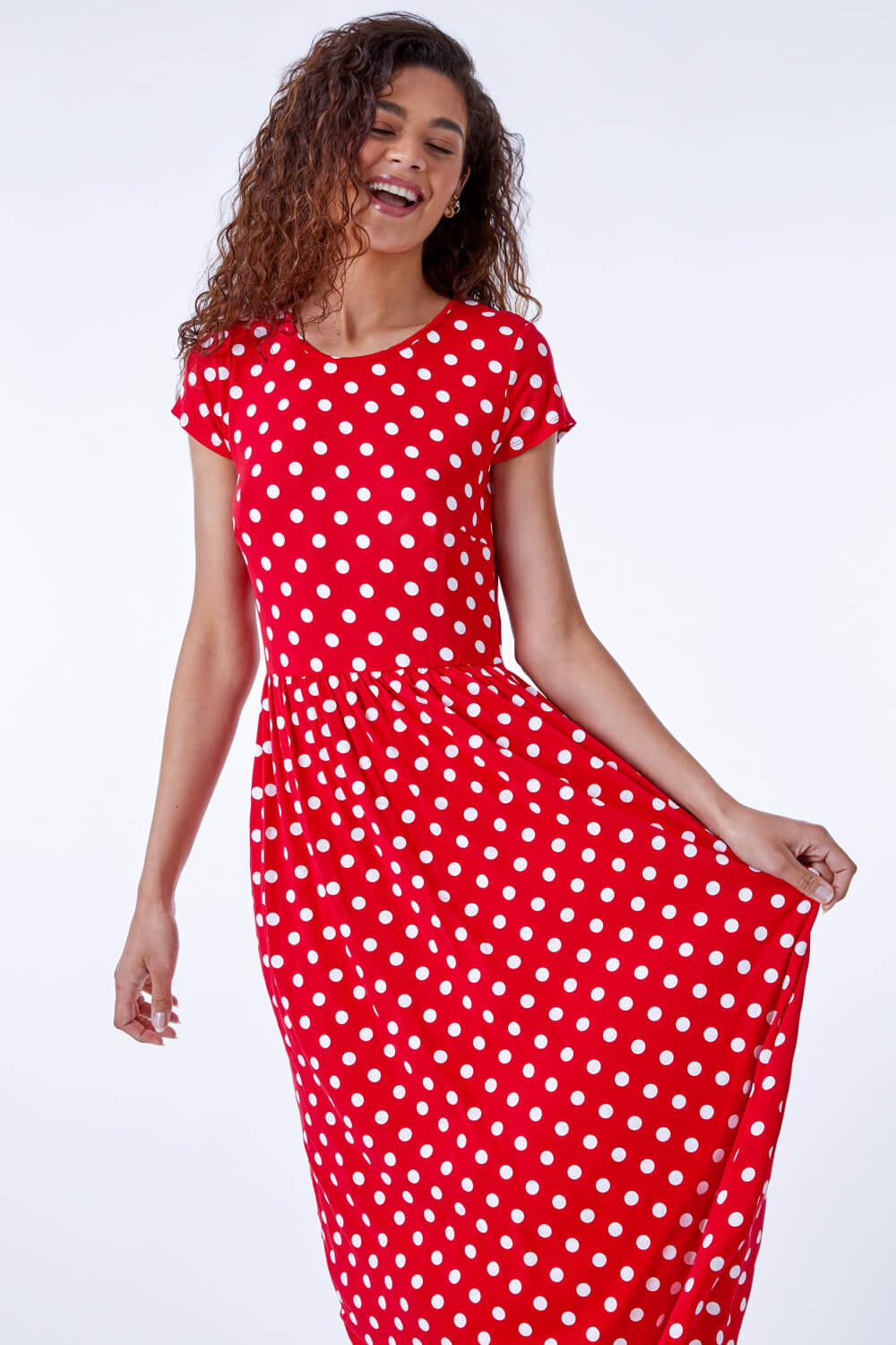 Red Stretch Jersey Spot Midi Dress, Image 5 of 5