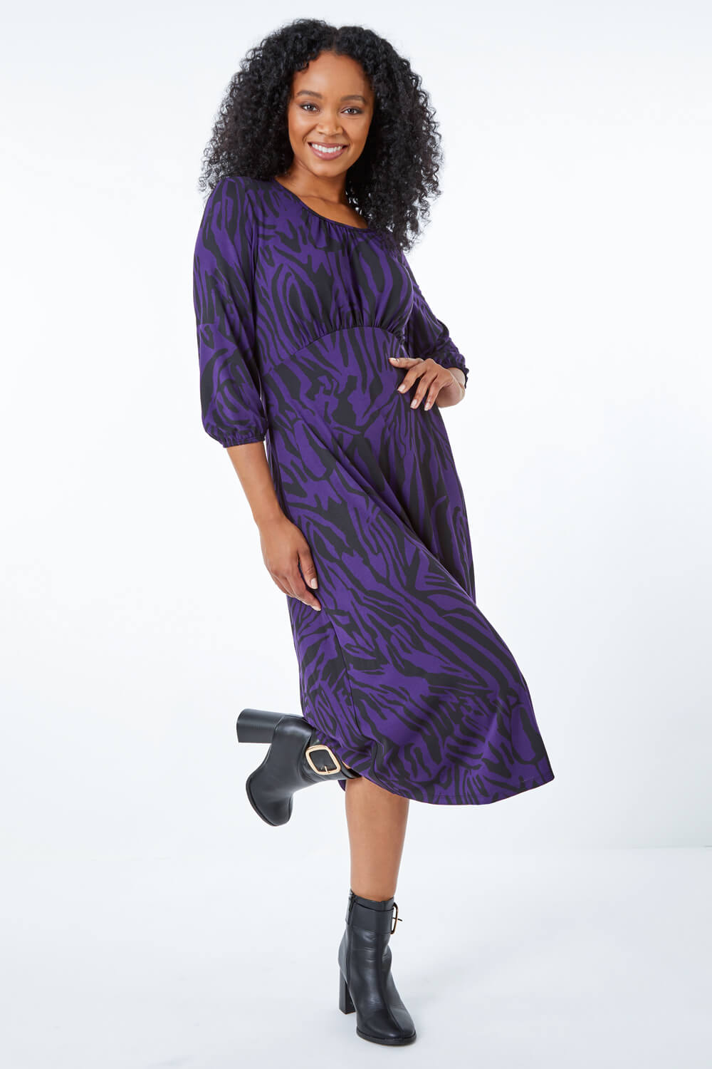 Purple Petite Animal Print Midi Dress, Image 2 of 5