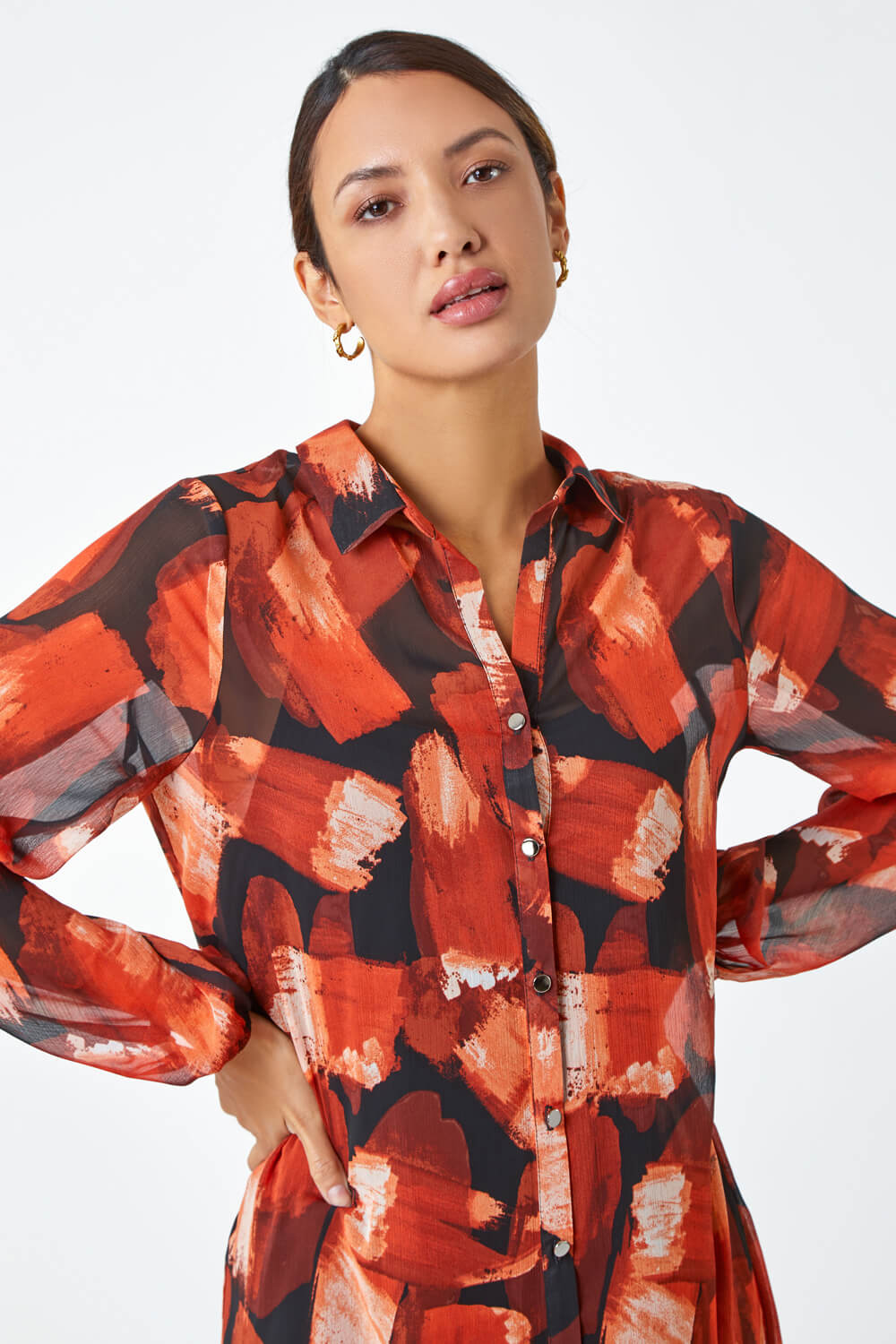 Rust Abstract Print Longline Blouse, Image 4 of 5