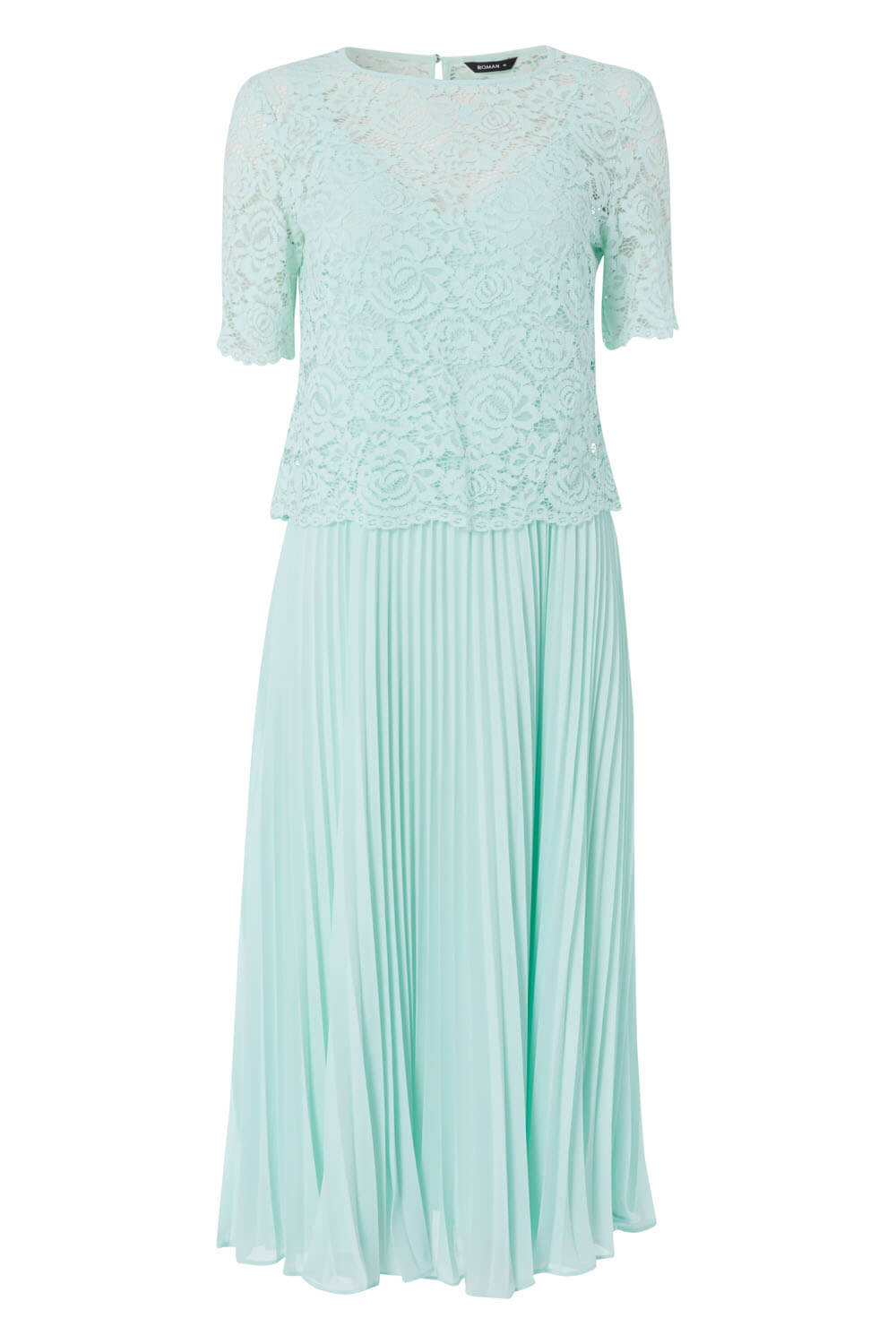 Mint Lace Top Overlay Pleated Midi Dress, Image 5 of 5