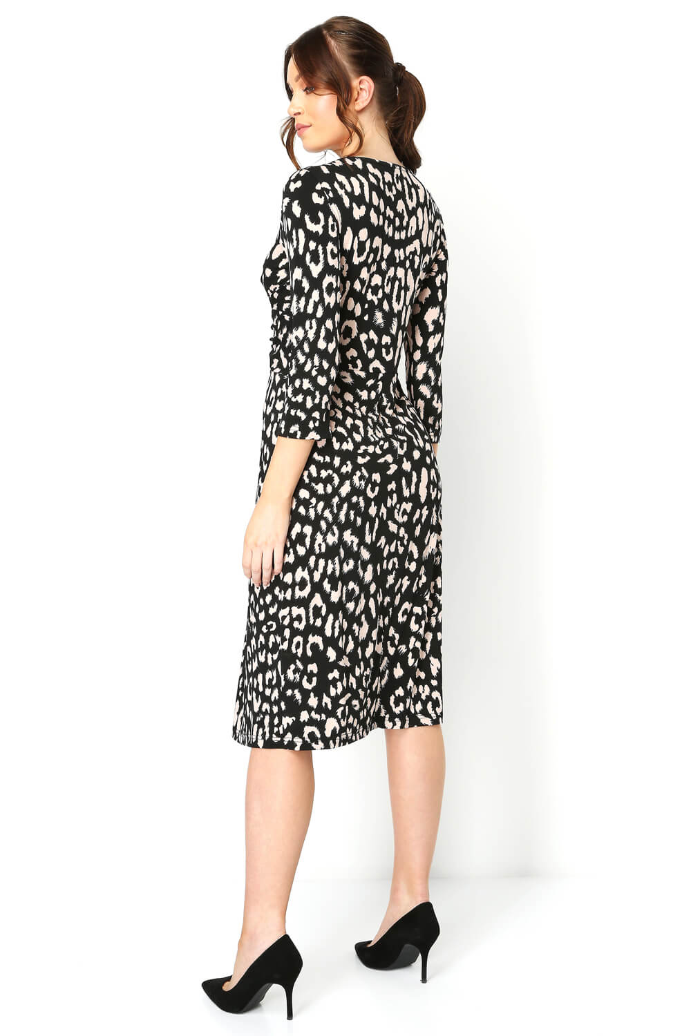 Light Pink Animal Print Fit And Flare Dress, Image 3 of 5