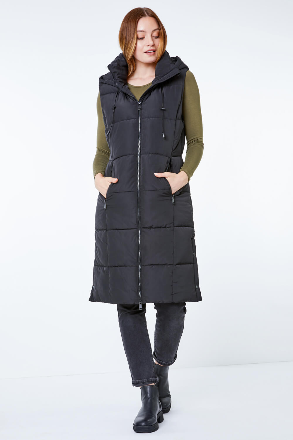 Longline Hooded Gilet in Black - Roman Originals UK