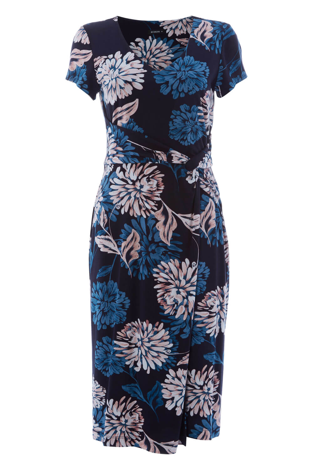 Navy  Floral Print Wrap Dress, Image 5 of 5